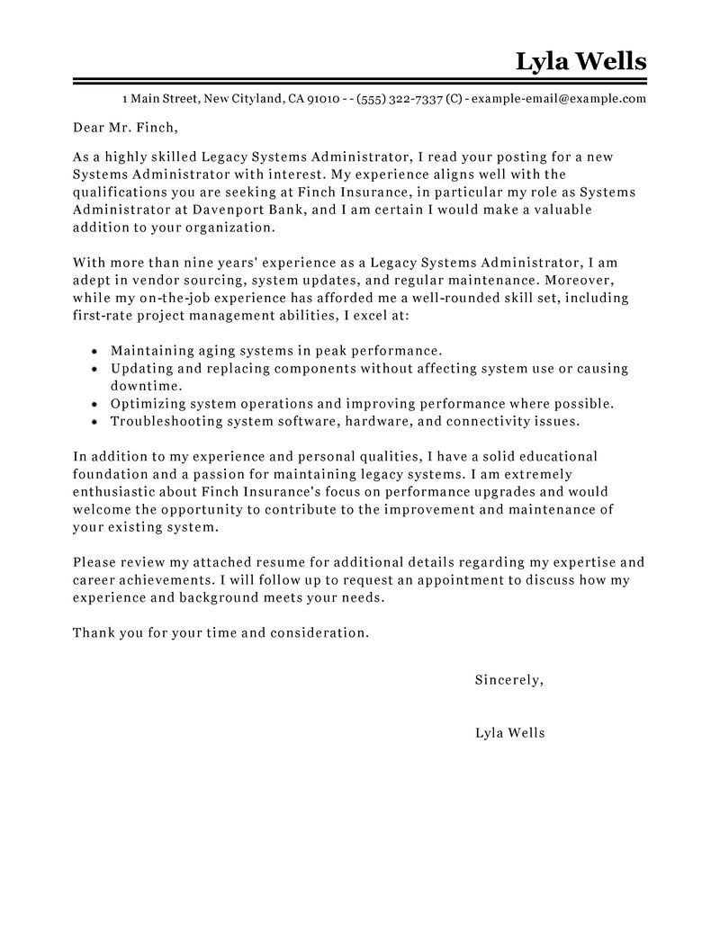 Network administrator resume cover letter